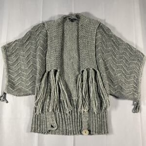 Peppe Peluso Sweater Womens Medium Knit Fringe‎ Cardigan Chunky Boho Wool Blend